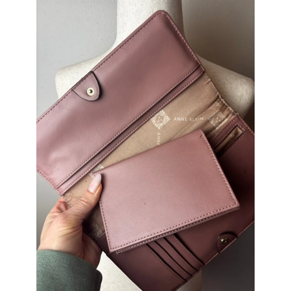 Anne Klein Mauve Quilted Wallet clutch 3 pc passport holder coin purse